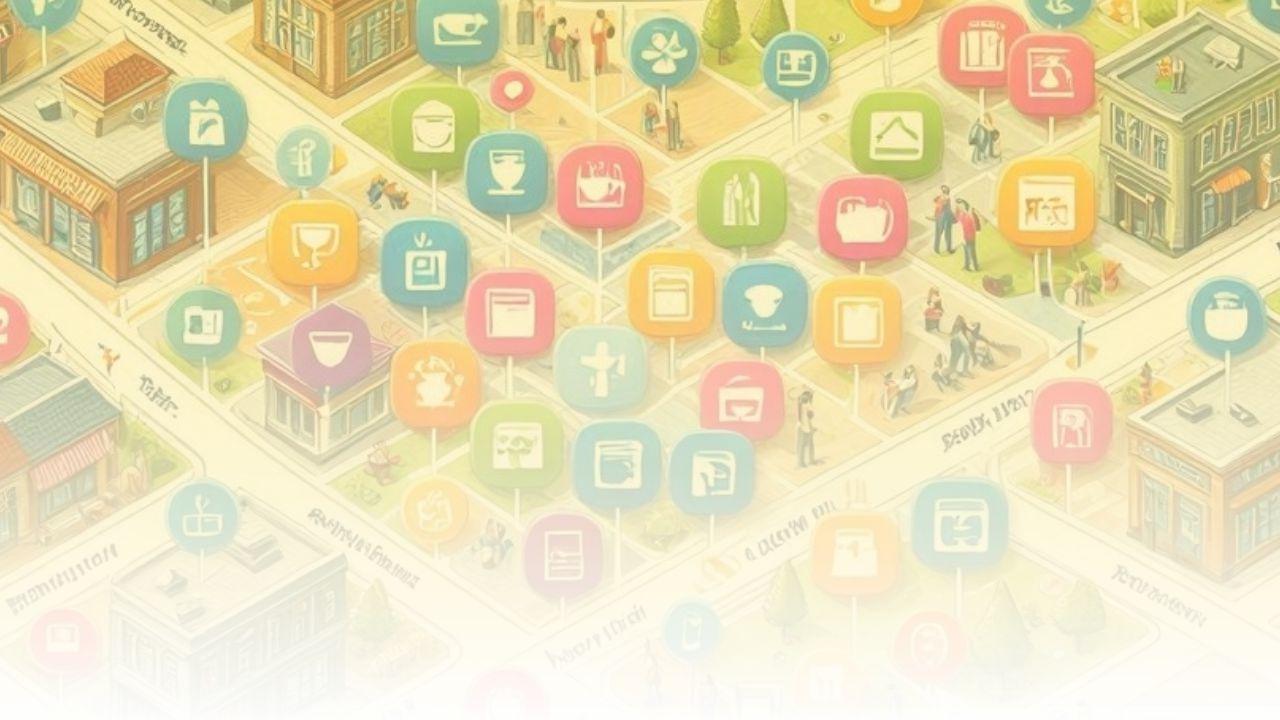 From the Publisher_1280x720 Isometric city map with colorful app icons on pins representing connected services in a smart-city network.”)