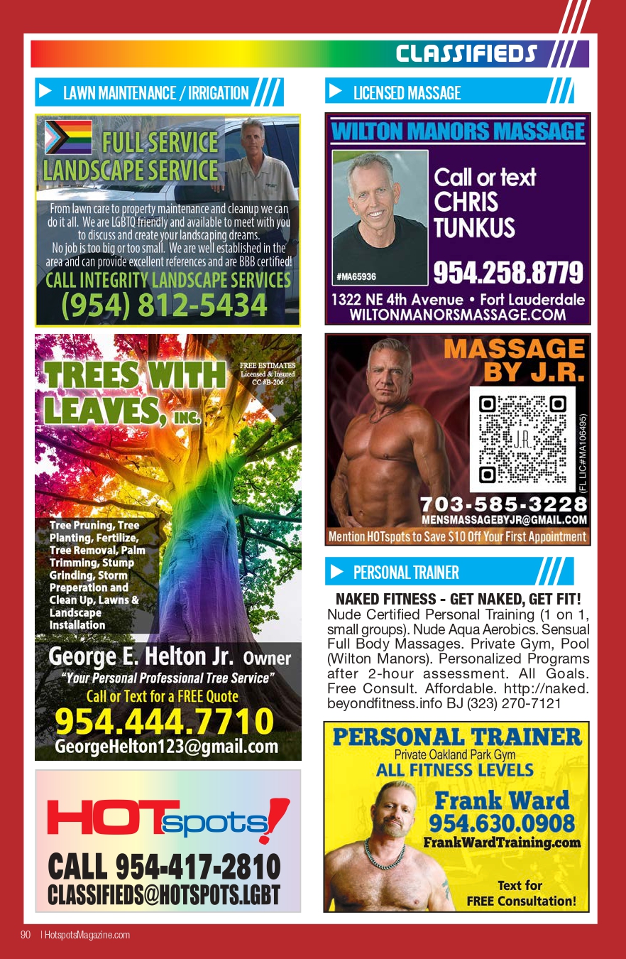 Classifieds page header with six orange, blue, and green ad panels arranged in two columns; red page border visible behind.