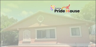 Non-profit Advocacy – Sunshine Pride House: Giving LGBTQ+ Young People More Than a Place to Sleep Small single-story house with light trim and a Pride House logo in the top-right corner.