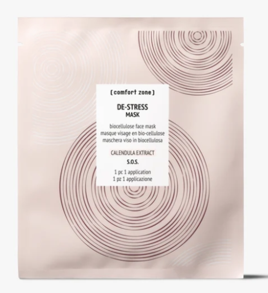[comfort zone] De-stress biocellulose face mask packaging with calendula extract; 1 treatment.